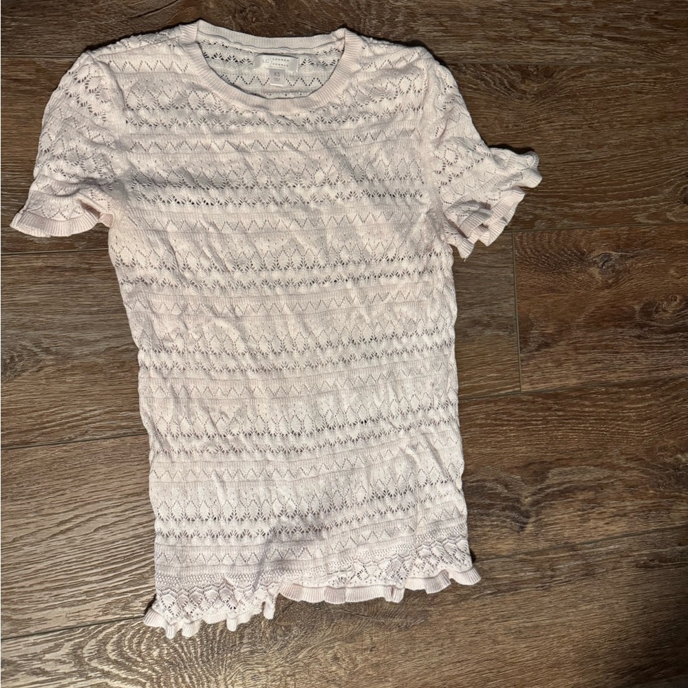 LC Lauren Conrad Light Pink Textured Short Sleeve Knit sweater  Top